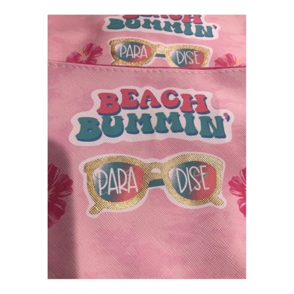 2pack pink “beach bummin’ paradise” make up cosmetics bag case purse clutch new - Picture 4 of 6